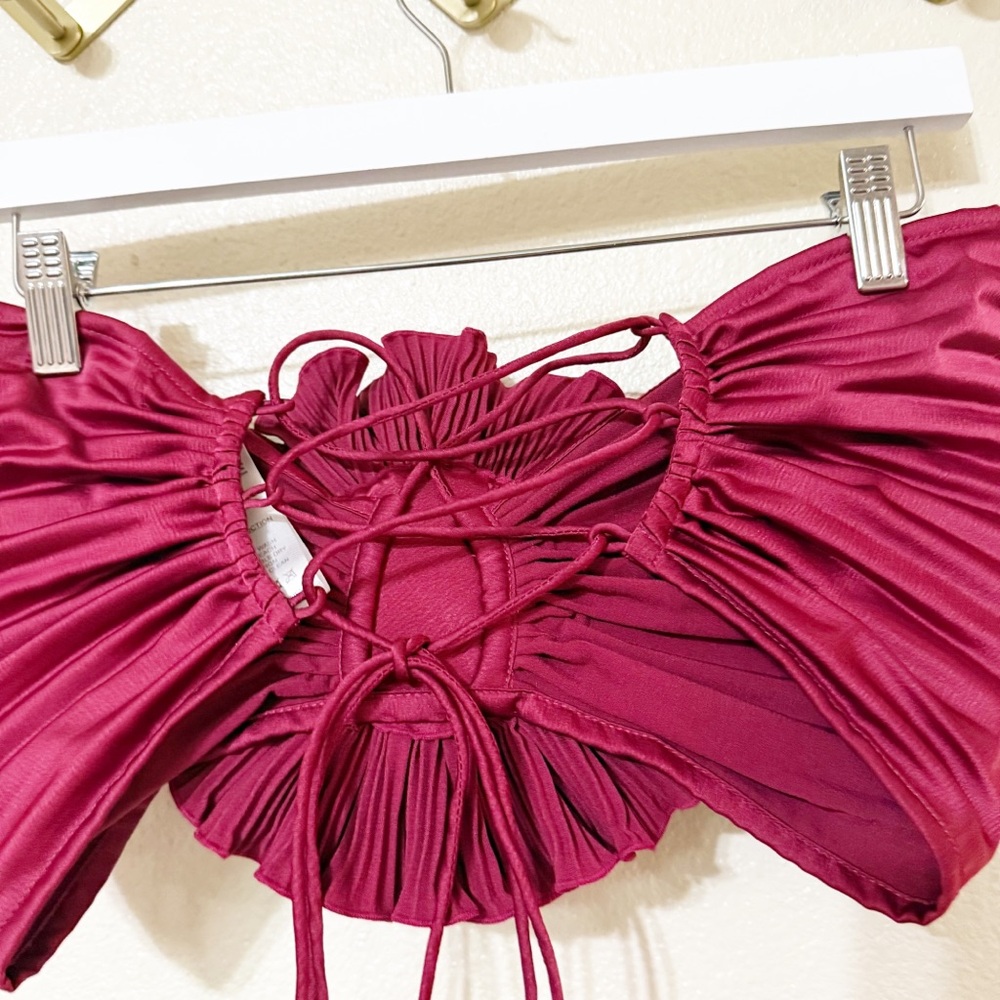 L’idee Triumph Crop Pleated 3D Flower Rosette Lace Up Back Bra Top size US 6 - Picture 10 of 12